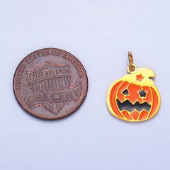 Stainless Steel Star Eyed  Pumpkin Witch Enamel Halloween Holiday Charm | P1536