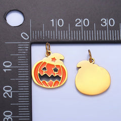 Stainless Steel Star Eyed  Pumpkin Witch Enamel Halloween Holiday Charm | P1536